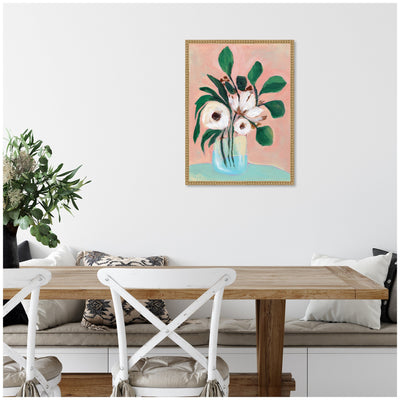 Sylvie Beaded Blush in Bloom Framed Canvas by Nikita Jariwala