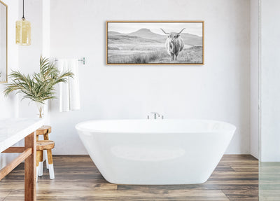Sylvie Highland Cow Mountain Landscape Black and White Framed Canvas by by kateandlaurel - product image 18 for Resin Society