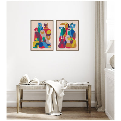 Retro Cats & Dogs 2 Piece Framed Canvas Wall Art Set by Rachel Lee