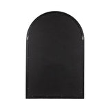 Arched black wall mirror back with fabric covering, metal hanging loops on each side, and small visible nails around edges.