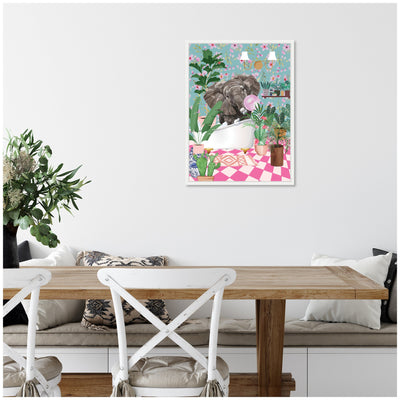 Sylvie Maximalist Bathroom Elephant Bubblegum Framed Canvas by Honey Island Studio