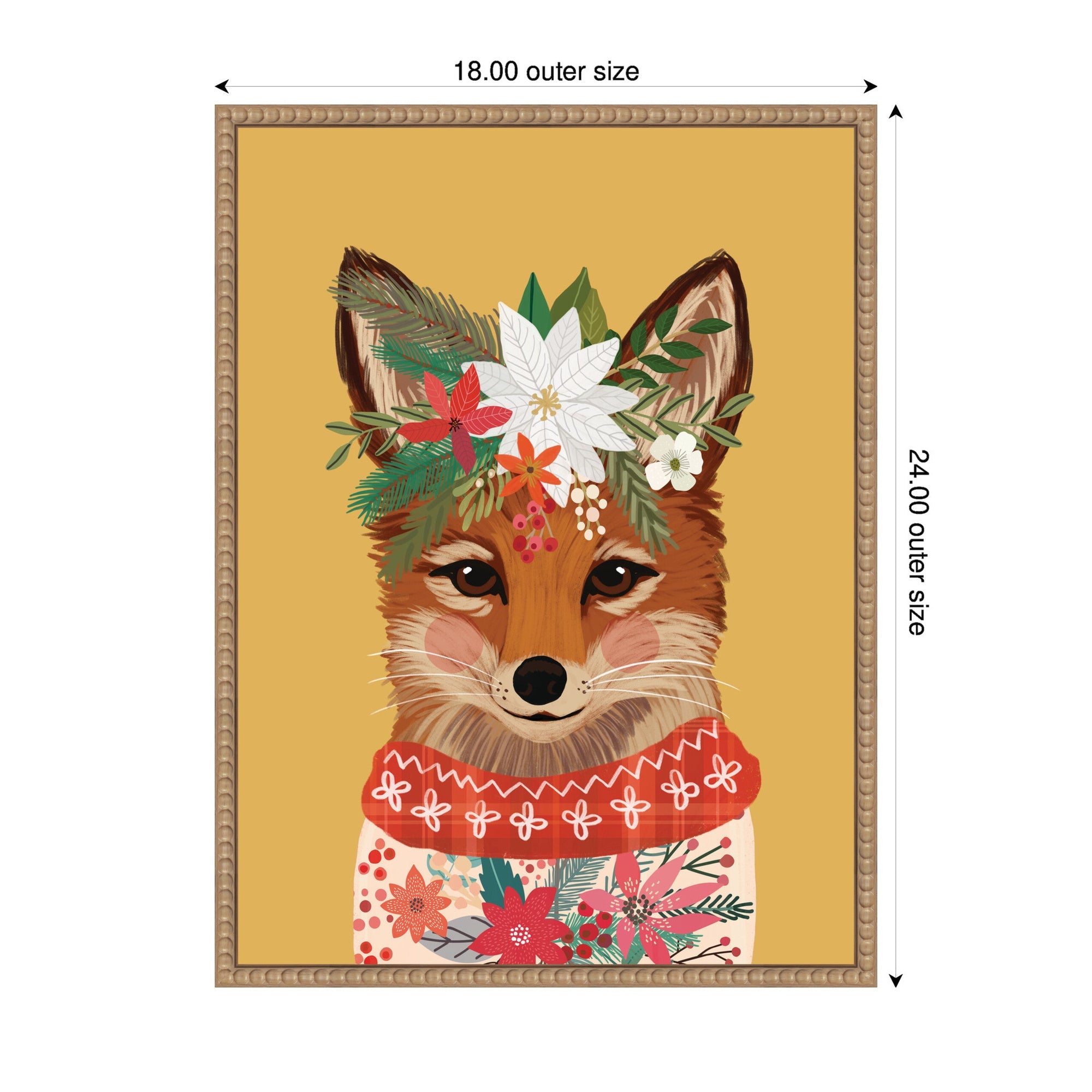 Sylvie Beaded Christmas Fox Framed Canvas by Mia Charro