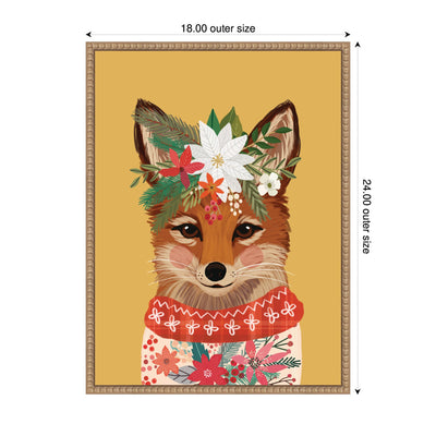 Sylvie Beaded Christmas Fox Framed Canvas by Mia Charro