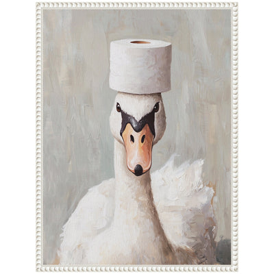 Sylvie Toilet Paper Roll on White Swans Head Bathroom Art Framed Canvas by The Creative Bunch Studio