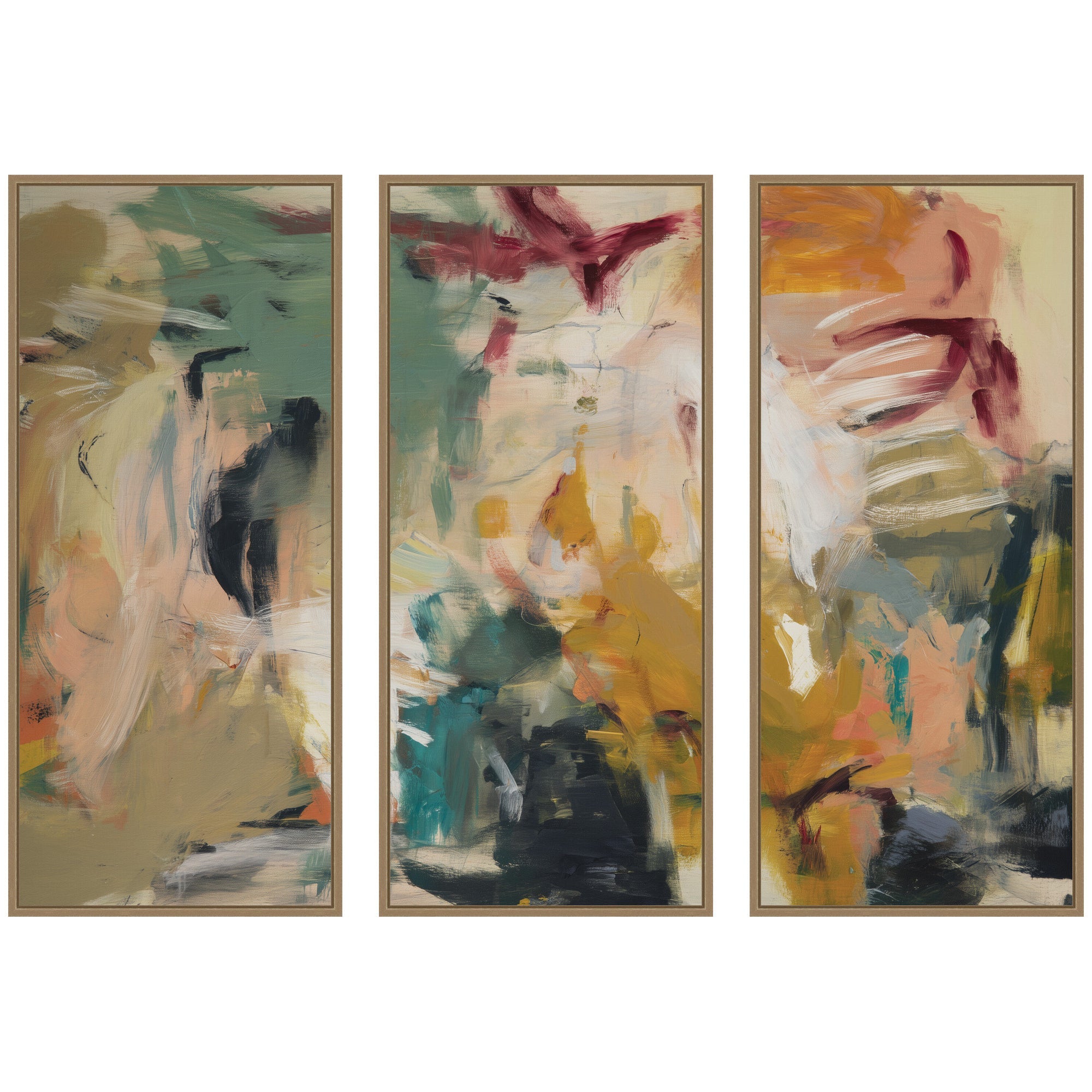 Painted Storm No.
2 Panel 3 Piece Framed Canvas Wall Art Set showing abstract storm-inspired shapes in dark gold frames