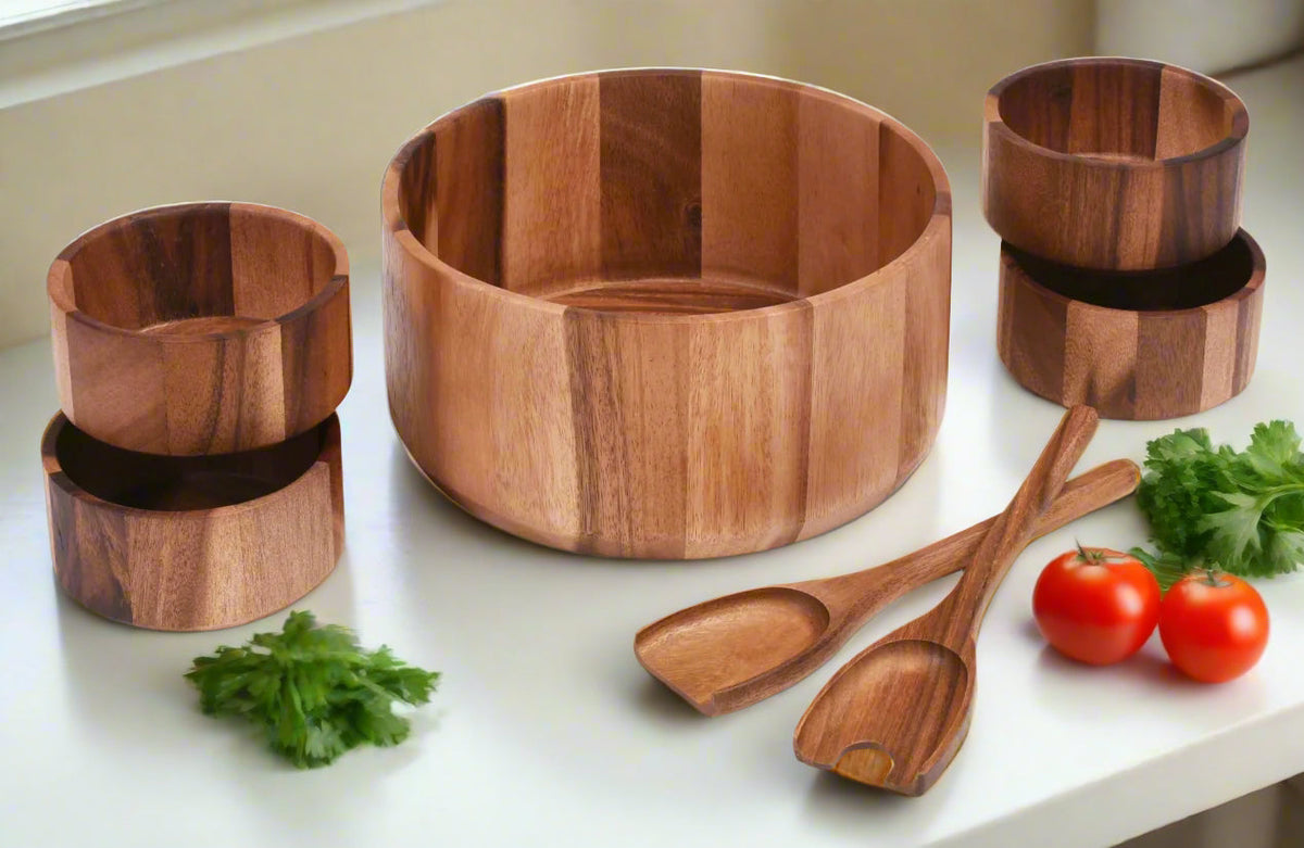 Extra Large Salad Bowl with Servers and 4 Individuals - 327C7 by Kalmar Home - main product image for Resin Society