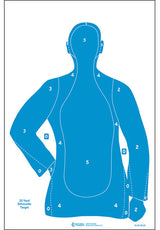 B-21-E BLUE police silhouette shooting target displayed on a beige surface