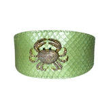 Pearl Green Snake Wide Style Collar featuring a rhinestone crab accessory