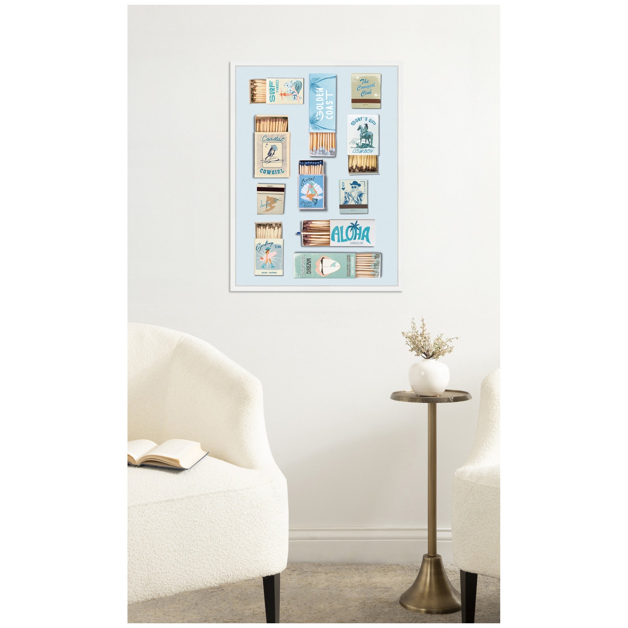 Retro Matchbox Blue Coastal Cowgirl 18x24 Framed Canvas Wall Art Print by Honey Island Studio