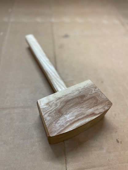 Handmade ash wooden carpenter's mallet with oiled finish