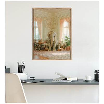 Lazy Elephant Sitting in His Room by Michael Schauer Framed Canvas Wall Art Print