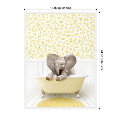 Sylvie Baby Elephant 6 in Cottage Yellow Bathtub Framed Canvas by Amy Peterson
