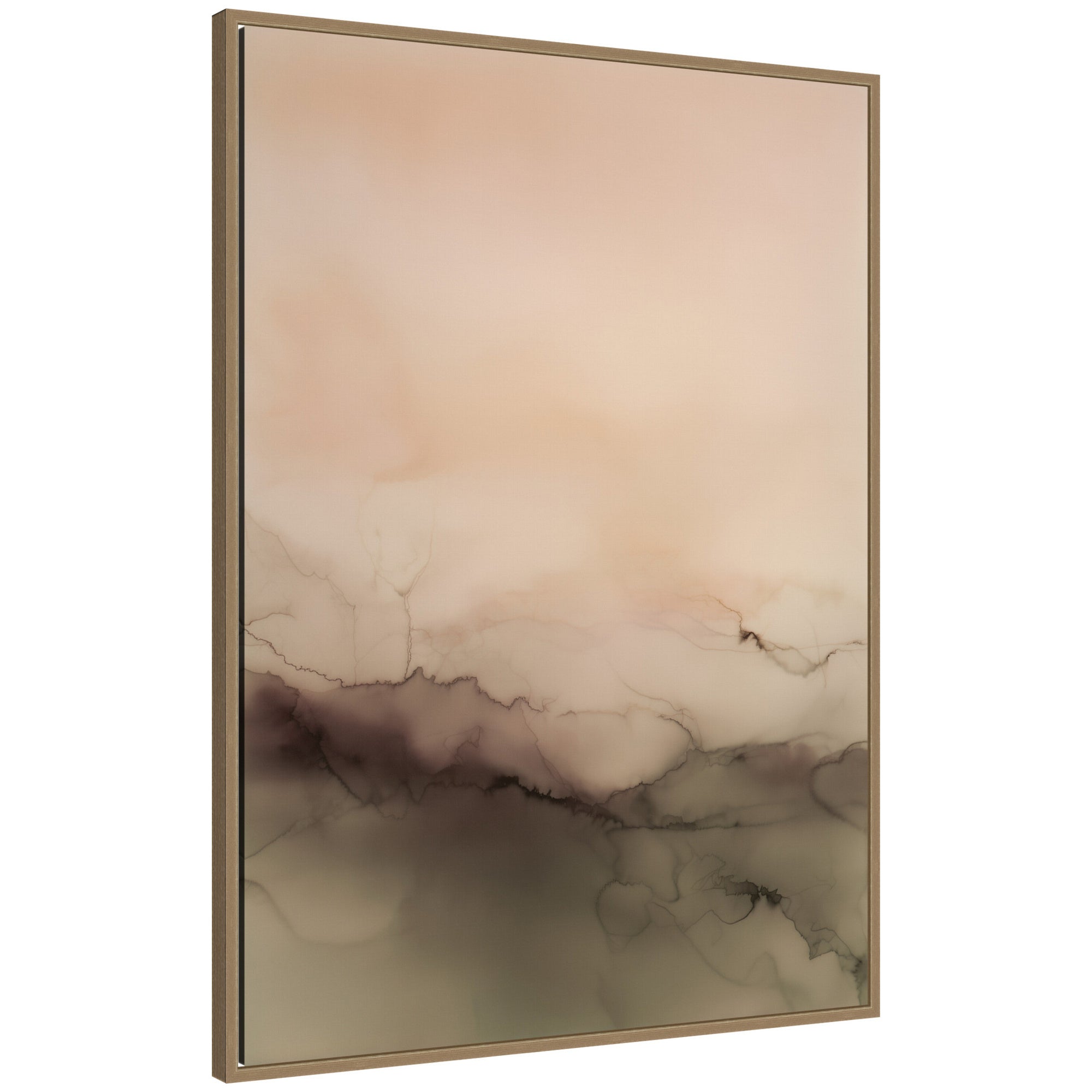 Dawn No.
2 framed canvas wall art print showing an abstract composition in soft colors inside a dark gold Sylvie frame