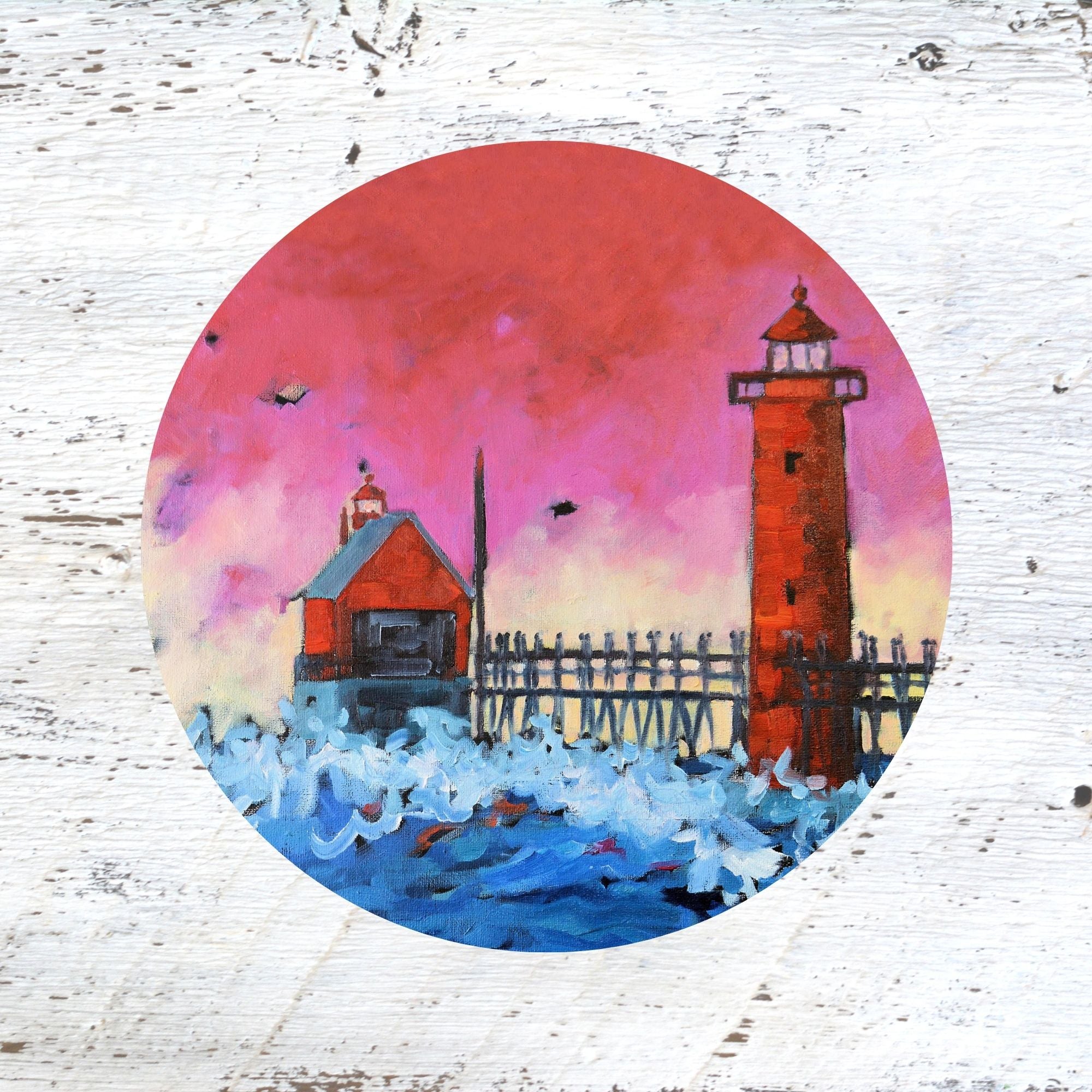 Rubber Grip Jar Opener - Pink Sky at Night Grand Haven Lighthouse. Sunset by Dreese Fine Art - Resin Society