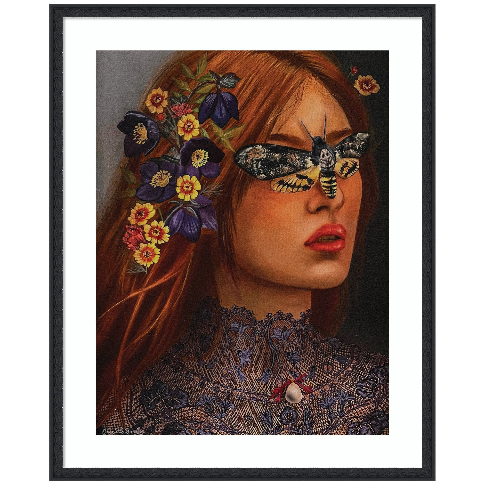 Framed Autumn print by Charlotte Brindley in Bethany Black frame on white wall