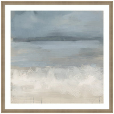 The Blues by Mary Sparrow framed wall art print showing abstract blue-toned imagery in a silver frame, square format