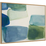 Coastal Calm No.
1 Framed Canvas Wall Art by Amy Lighthall featuring translucent blue and green rectangles on white background in natural woodgrain frame