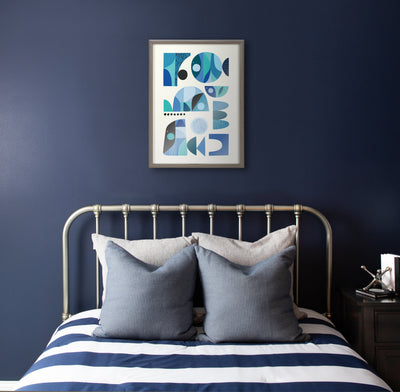 Blake Mid Century Fish Blue Framed Printed Glass by Rachel Lee of My Dream Wall