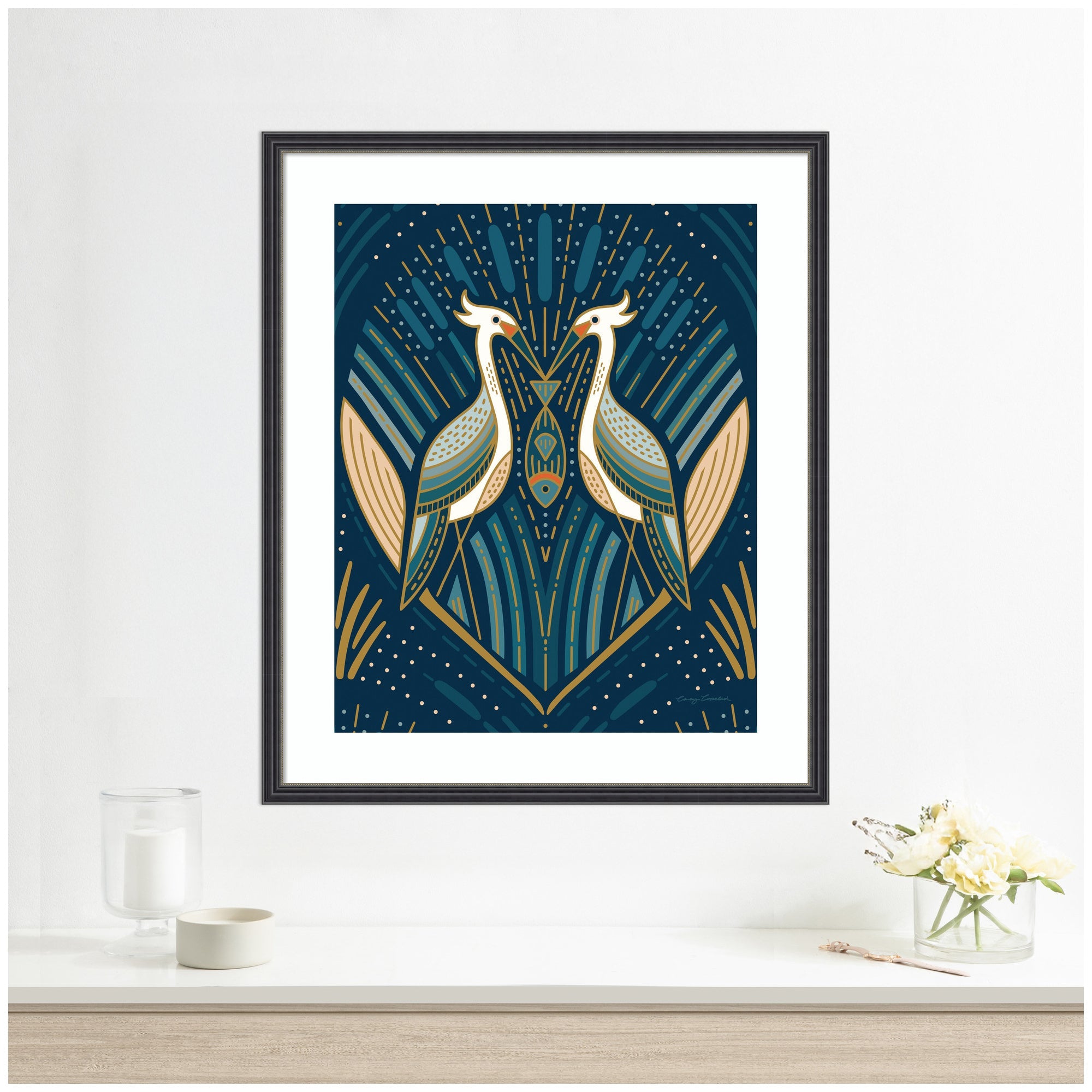 Framed Art Art Deco Herons Blue by Carey Copeland