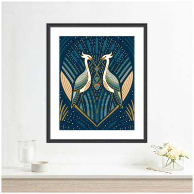 Framed Art Art Deco Herons Blue by Carey Copeland