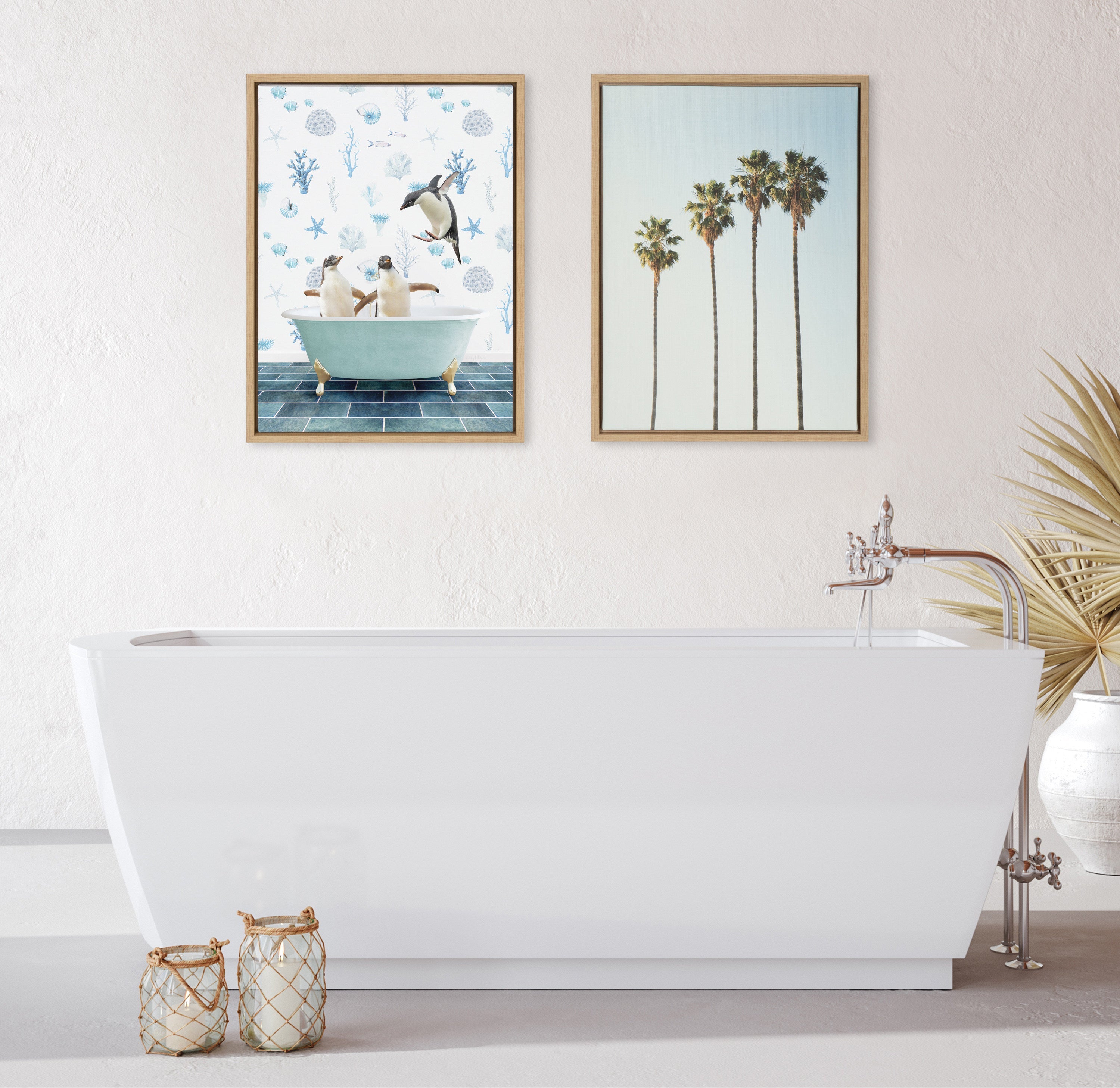 Sylvie Penguins In Under the Sea Bath Framed Canvas by kateandlaurel - product image 18 for Resin Society