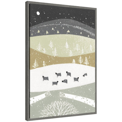 Framed Sylvie Folk Dales Snow Linocut printed on gallery-wrapped canvas