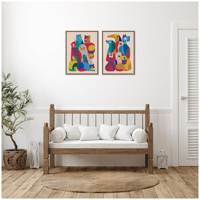 Retro Cats & Dogs 2 Piece Framed Canvas Wall Art Set by Rachel Lee