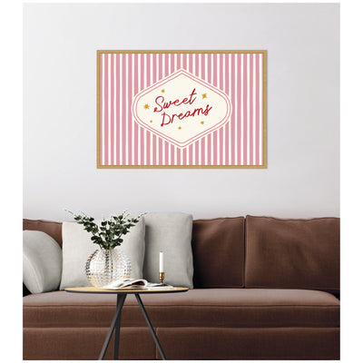 Sweet Dreams Retro Typography Pink and Red Stripe Framed Canvas Wall Art Print