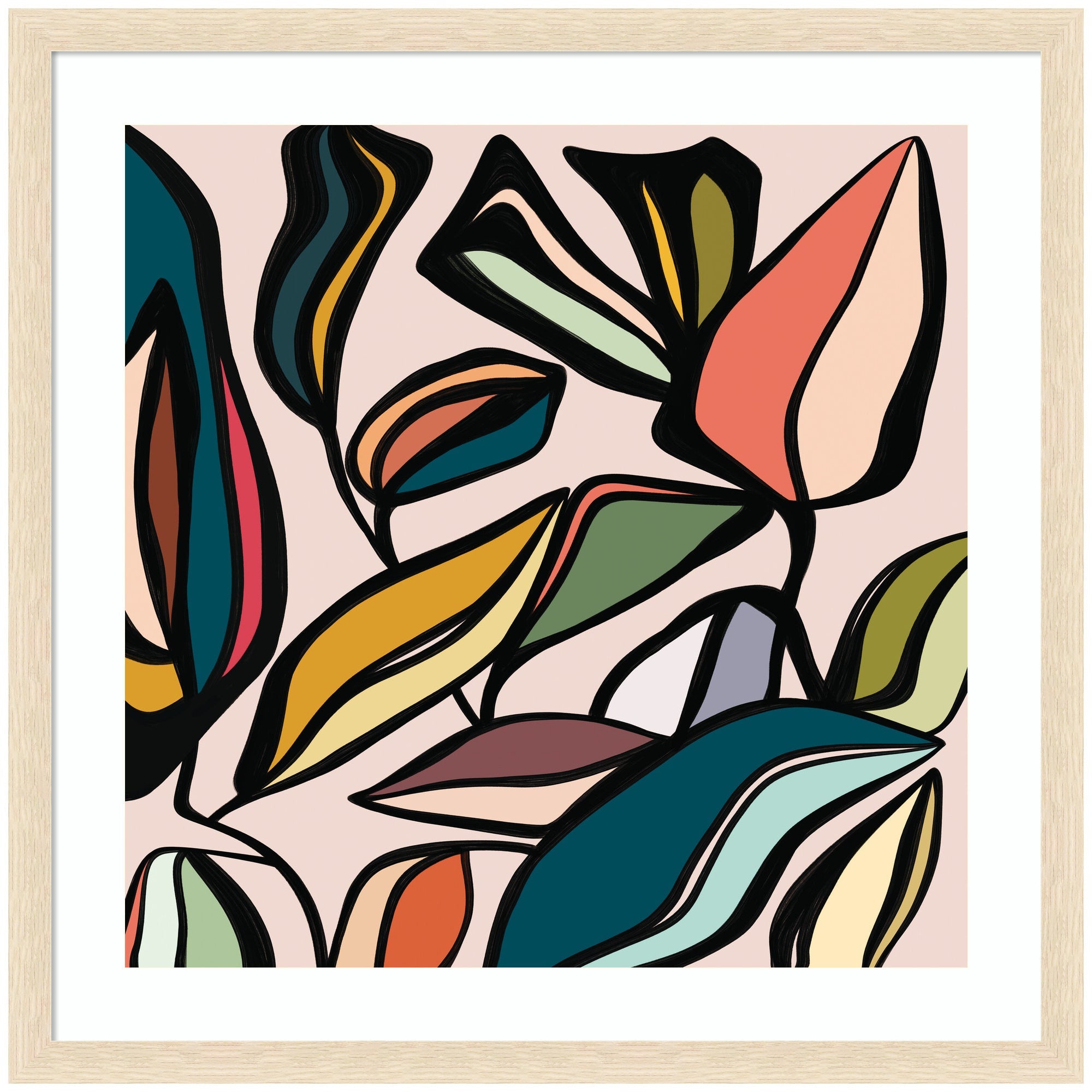 Framed wall art print titled Fanciful Ficus SQ Expansion by Alicia Bock showing a green ficus leaf against a soft background, displayed in a room setting.
