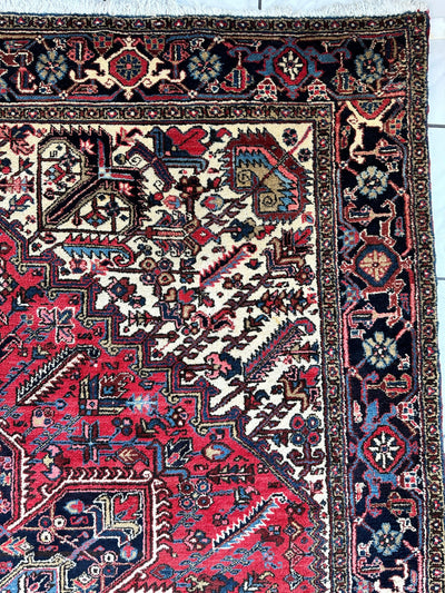 Hand-Knotted Persian Heriz Wool Rug – 9’ x 12’ – Geometric Medallion by Rugistan - product image 11 for Resin Society