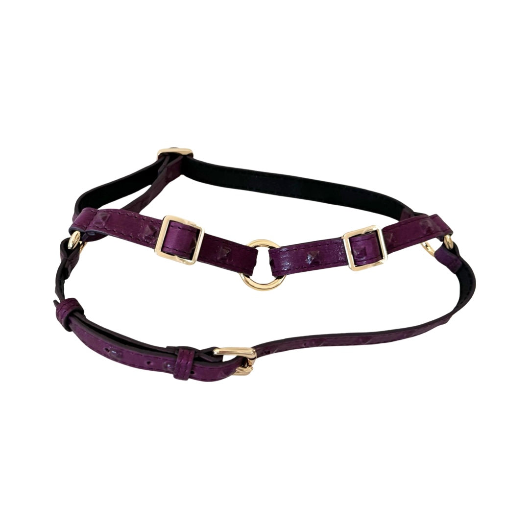 Glamorous Boysenberry Embossed Studded Italian Leather Harness