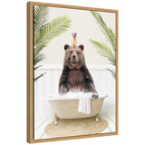 Sylvie Bear and Weasel in Palms Bathtub framed canvas art by Amy Peterson showcasing bear and weasel near palm plants