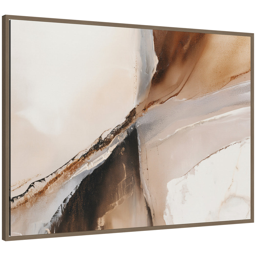 Element II by Amy Lighthall framed canvas wall art print depicting abstract forms in dark gold tones, displayed on a white wall.
