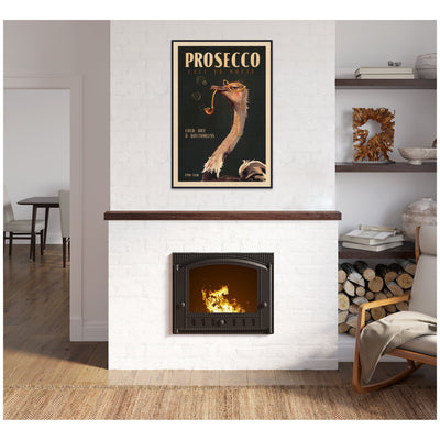 WG Deco Prosecco Ostrich by The Whiskey Ginger Framed Canvas Wall Art Print