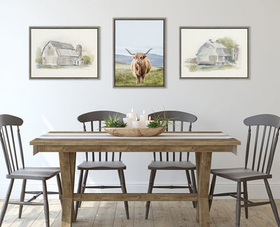 Sylvie Highland Cow Mountain Landscape Framed Canvas by The Creative