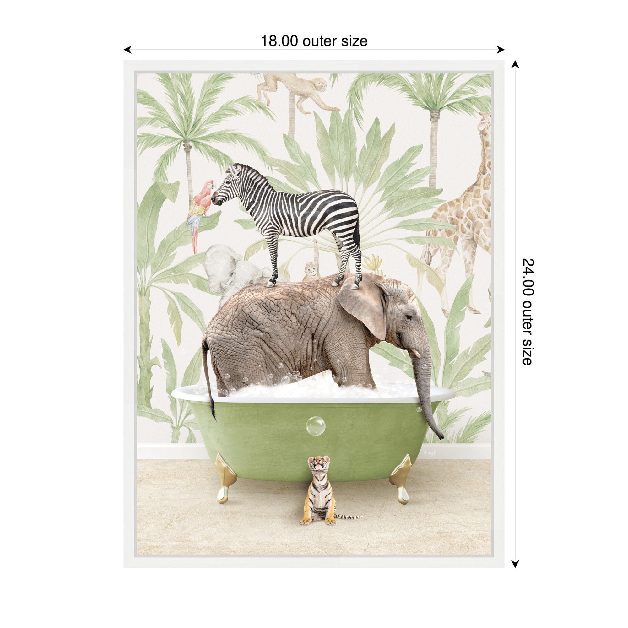 Sylvie Zebra Elephant and Weasel in Wild Safari Bathtub Framed Canvas by Amy Peterson