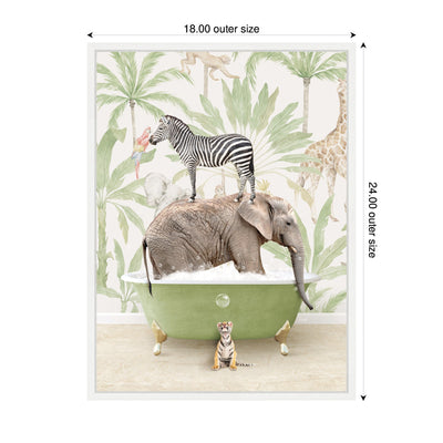 Sylvie Zebra Elephant and Weasel in Wild Safari Bathtub Framed Canvas by Amy Peterson