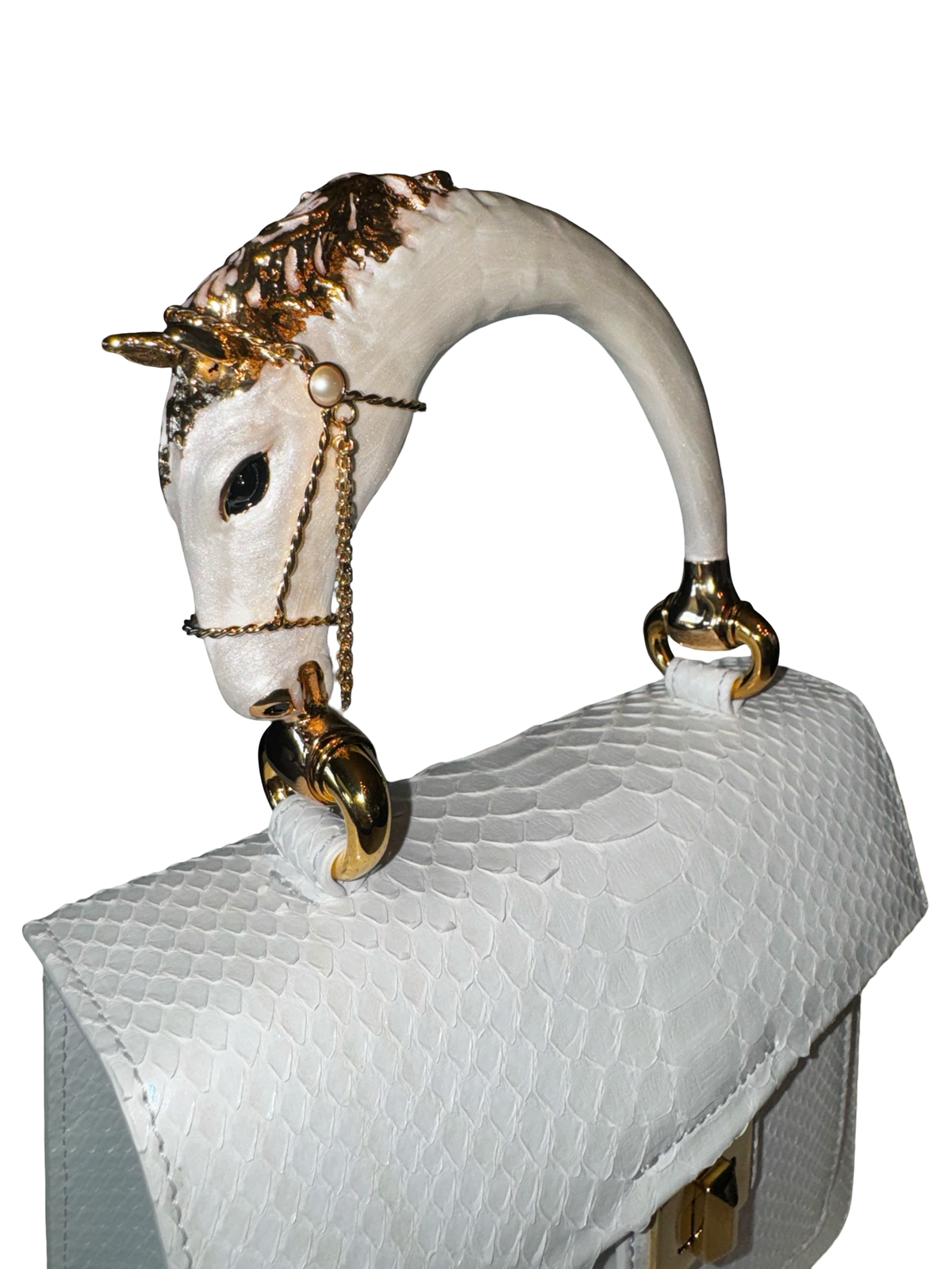 Cosmo Horse Handle Handbag In Iridescent White Python by Allysa Payne Beverly Hills - product image 4 for Resin Society