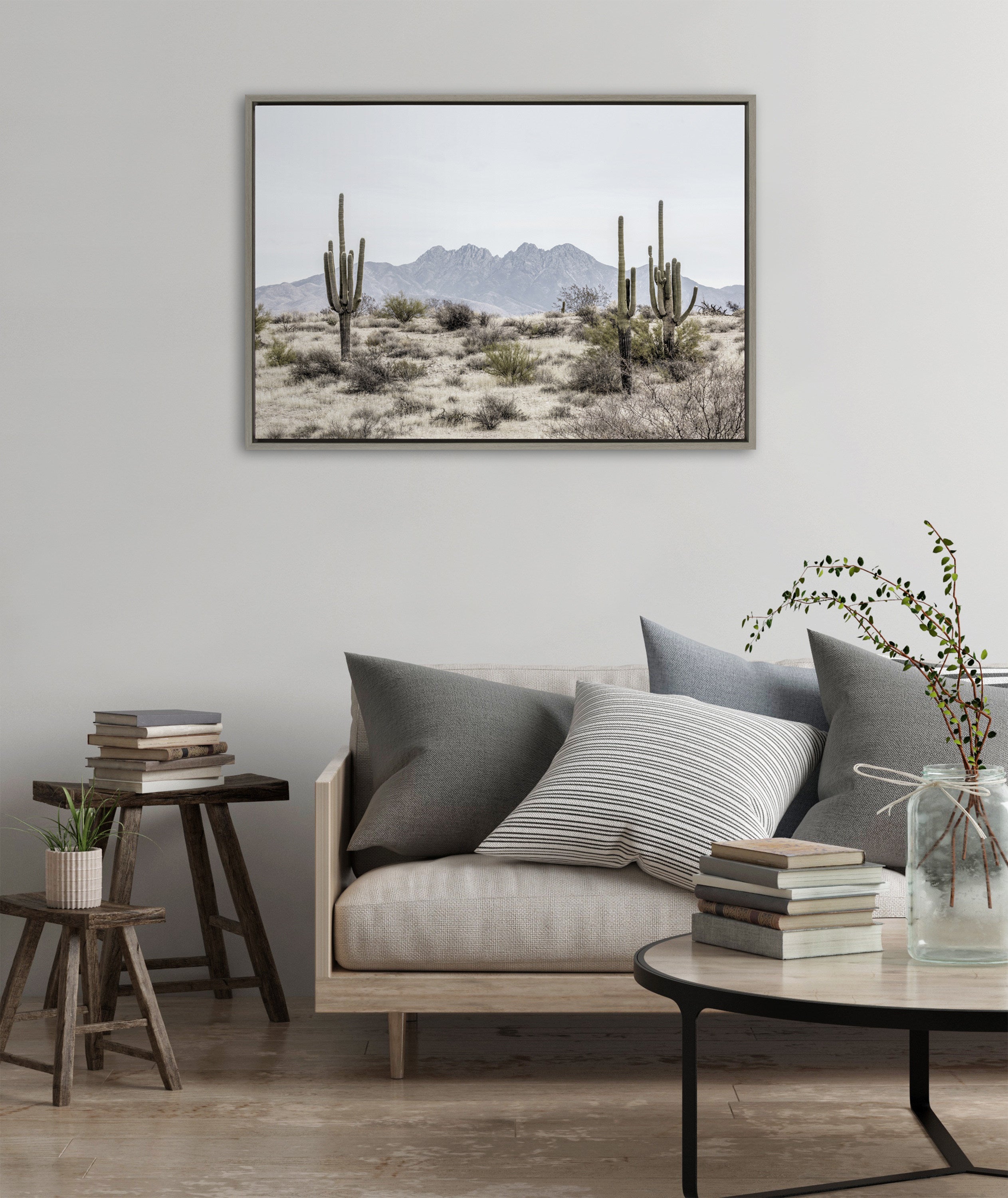 Sylvie Tall Saguaro Cacti Desert Mountain Framed Canvas by kateandlaurel - product image 2 for Resin Society