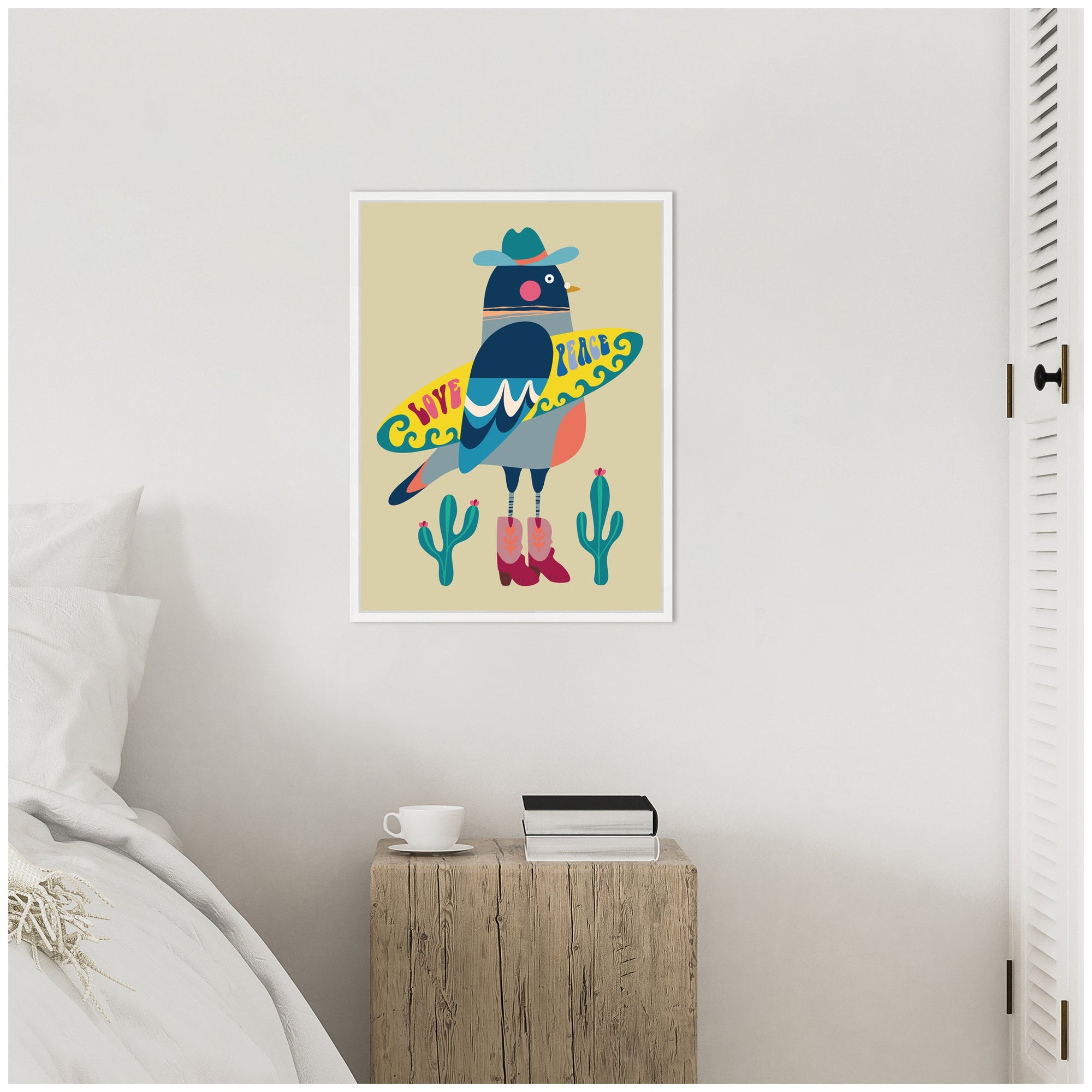 Sylvie Surfer Pigeon Framed Canvas by Rachel Lee