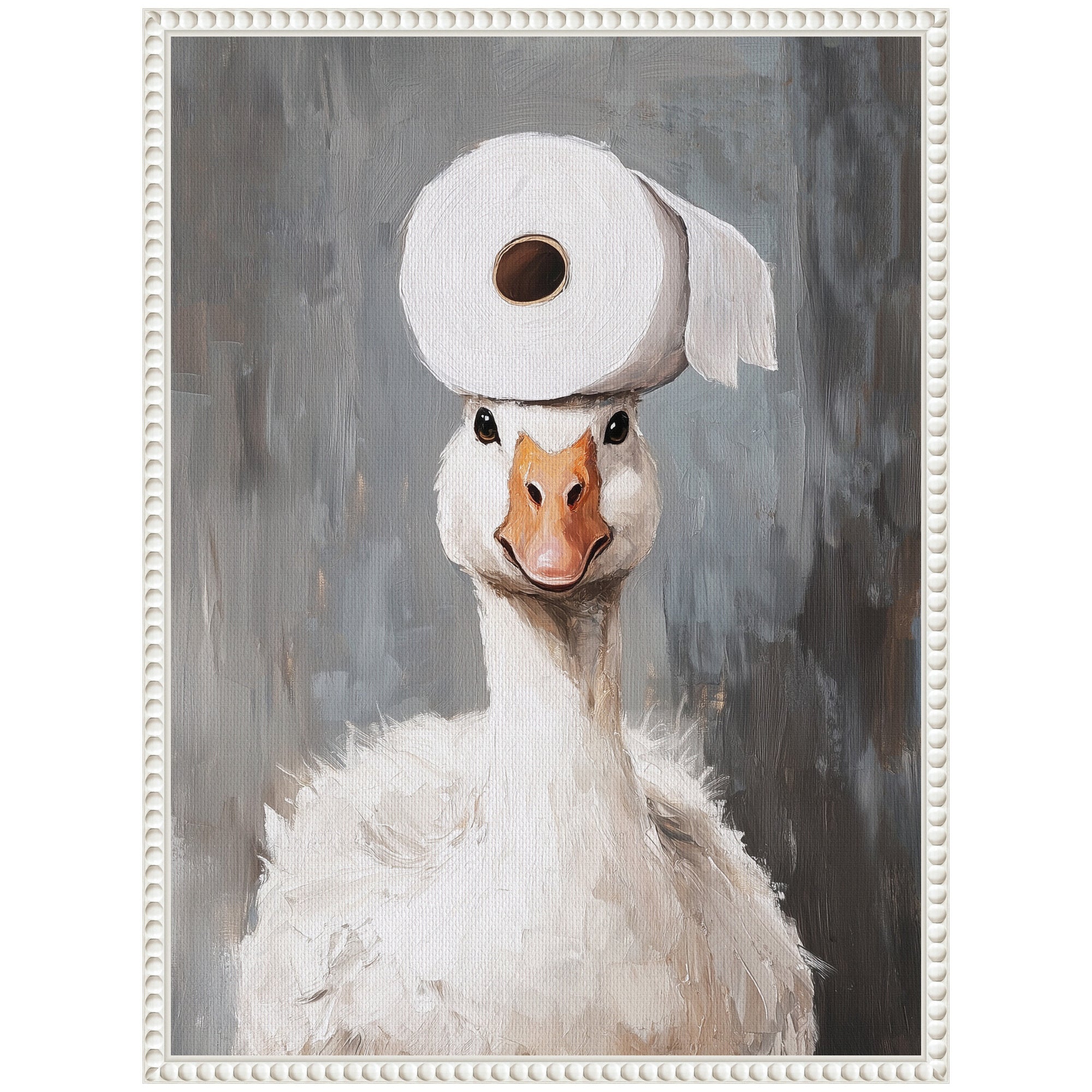 Sylvie Toilet Paper Roll on Cute Goose Head Bathroom Art Framed Canvas