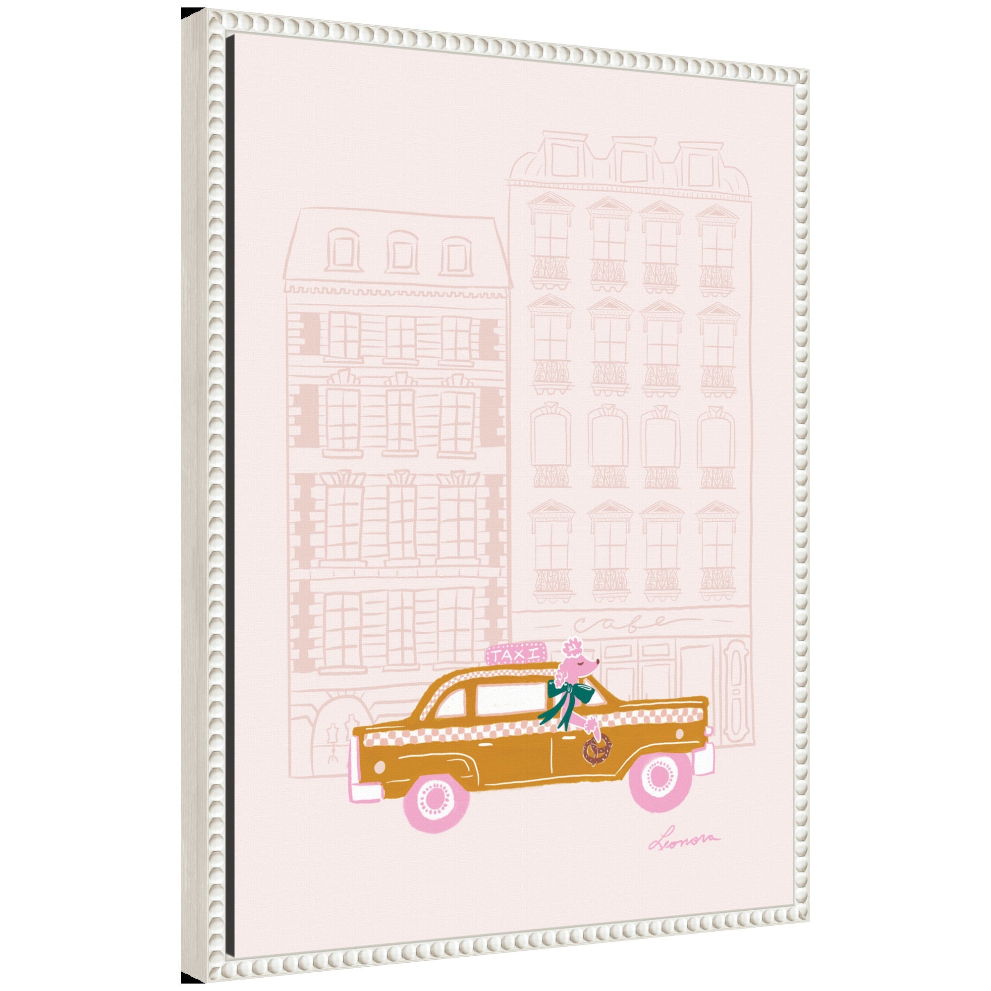 Sylvie Beaded NYC Joy Ride Framed Canvas showing vibrant animal artwork with vintage beaded frame