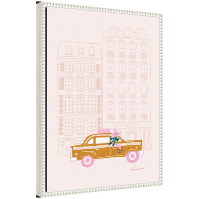 Sylvie Beaded NYC Joy Ride Framed Canvas showing vibrant animal artwork with vintage beaded frame