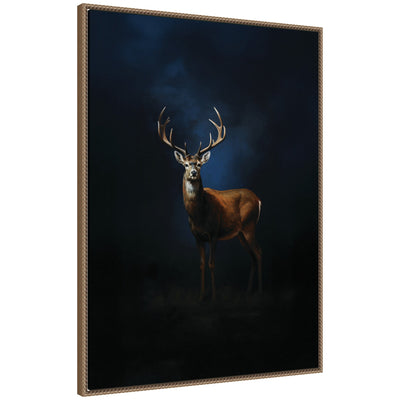 Cobalt Night Sky Deer by The Creative Bunch Studio Framed Canvas Wall Art Print