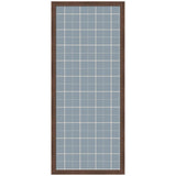 Rectangular framed fabric pinboard with a light blue plaid pattern and evenly spaced white grid lines, bordered by a dark wooden frame.