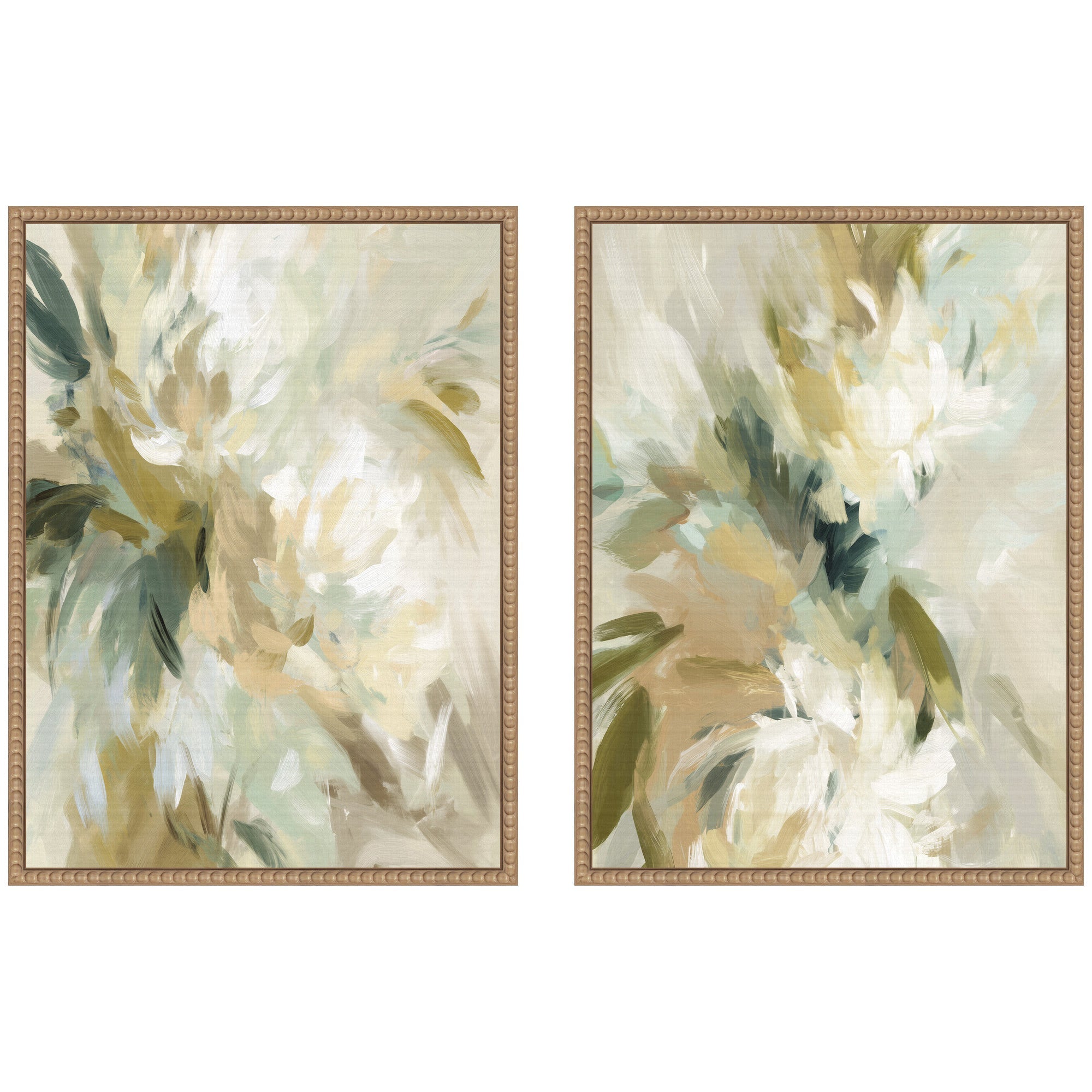 Garden No.
1 & No.
2 framed canvas wall art set by Amy Lighthall, featuring botanical prints in Sylvie Beaded frames