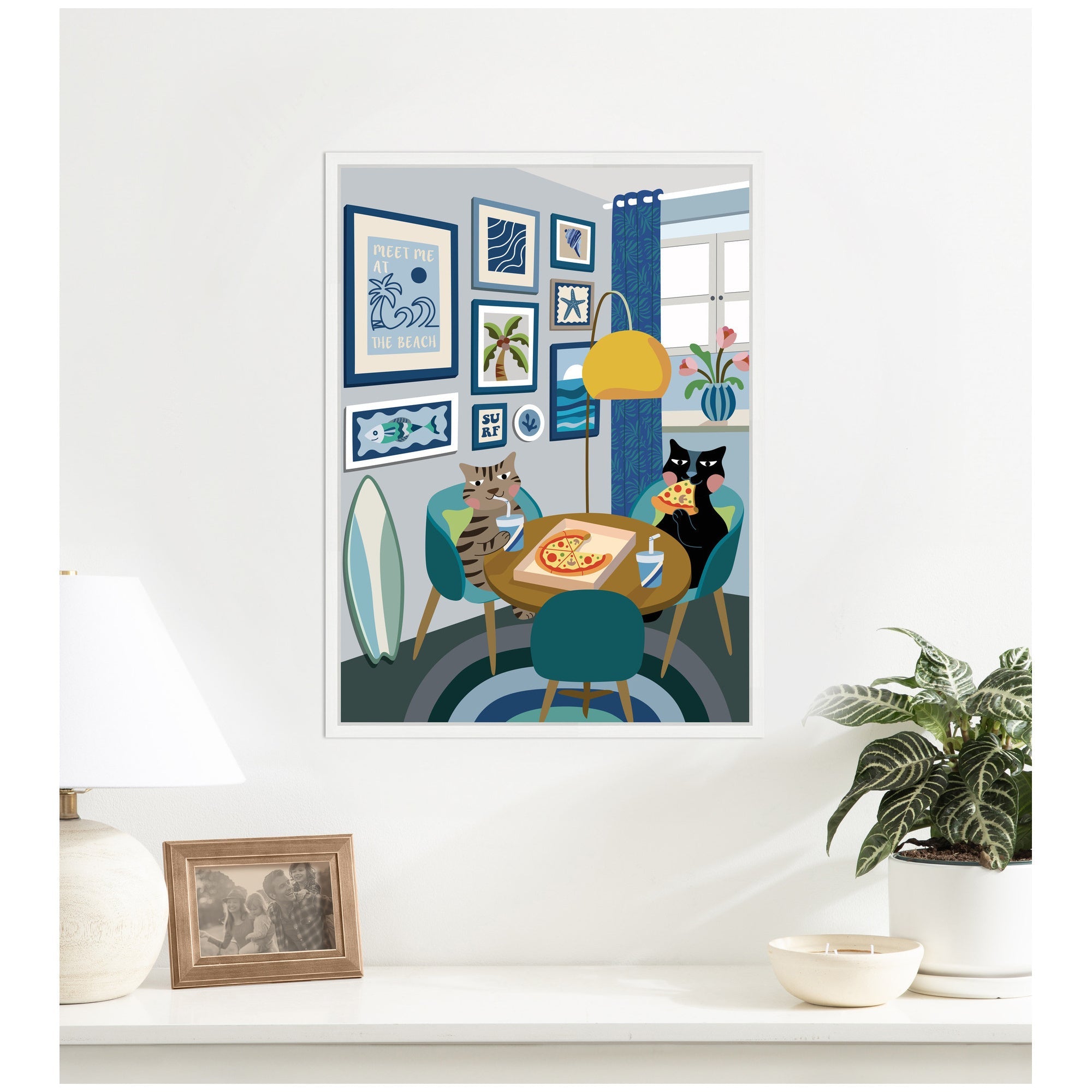 Pizza Cats by Rachel Lee 3 Birdies Studio Framed Canvas Wall Art Print