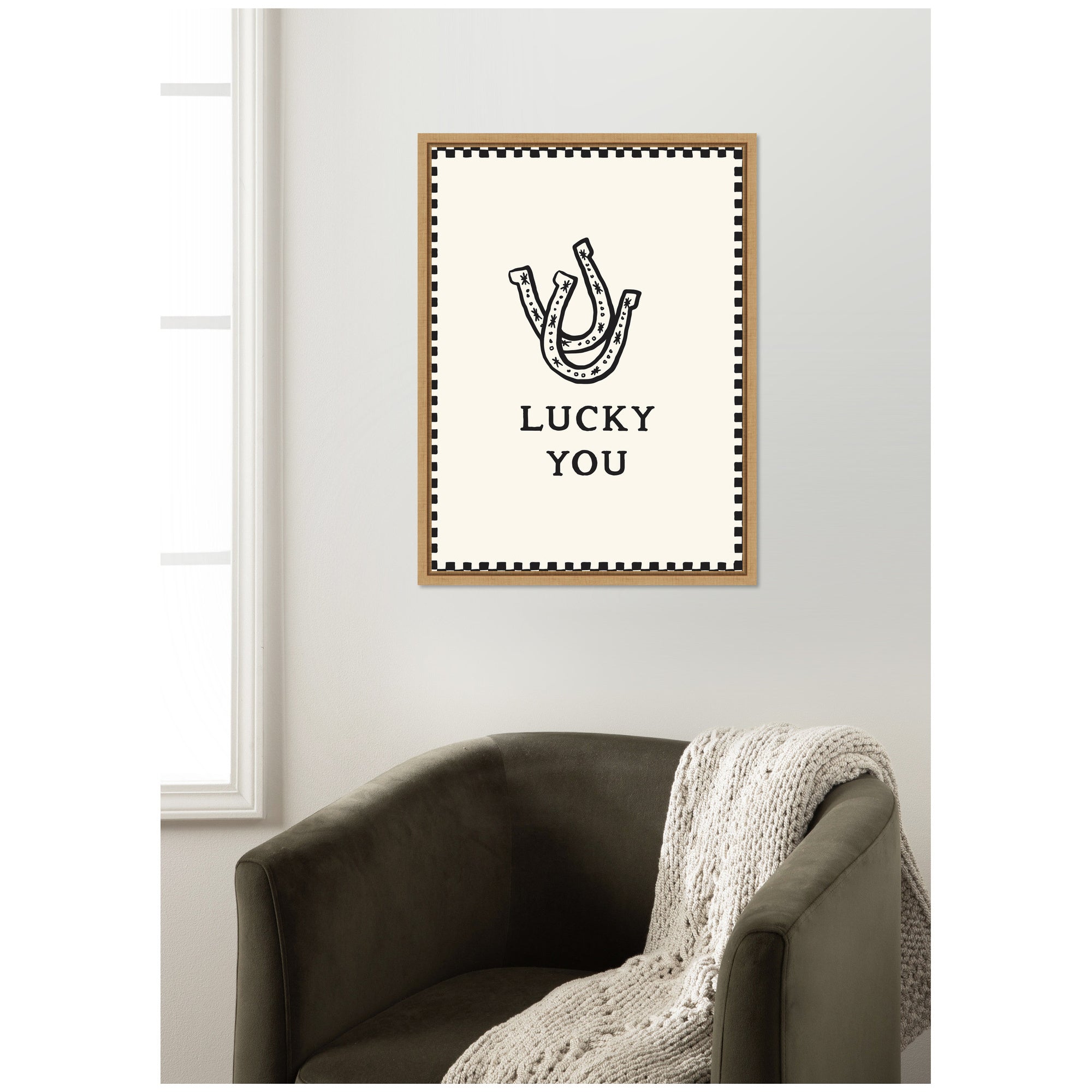 Lucky You Checkerboard Print, Hand Drawn Western Horseshoe Art, Cool Wall Art Motivational Poster