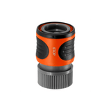 Classic Male Garden Hose Connector with Water Stop by Gardena shown connected to garden hose with water stop feature