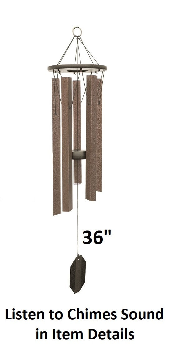 Amish handmade square aluminum wind chimes in outdoor garden setting